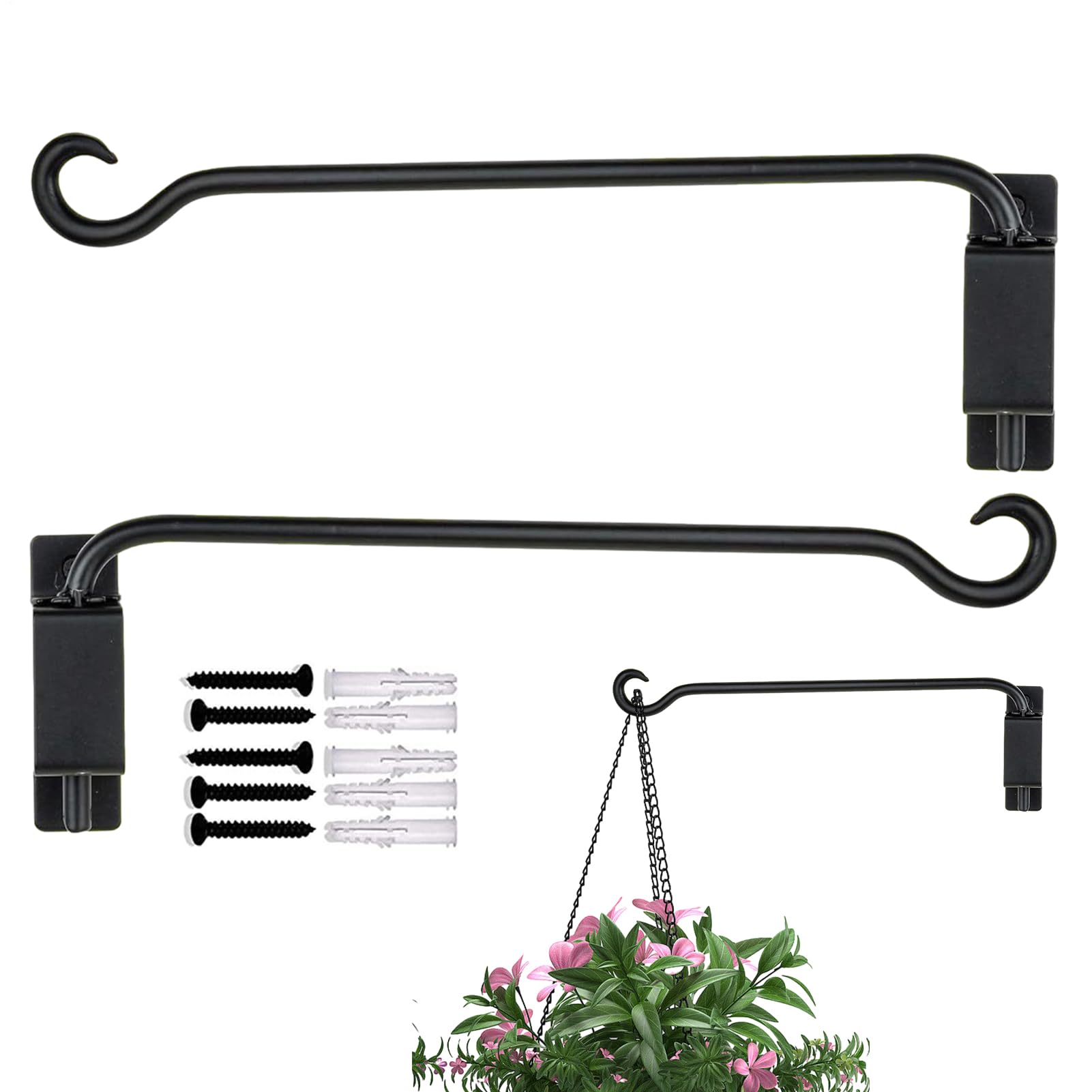Lot de 2 supports muraux en fer pour suspendues - 30 cm - Pour suspendre des - Mangeoire à oiseaux - Lanterne - Carillons à vent - Appliques murales