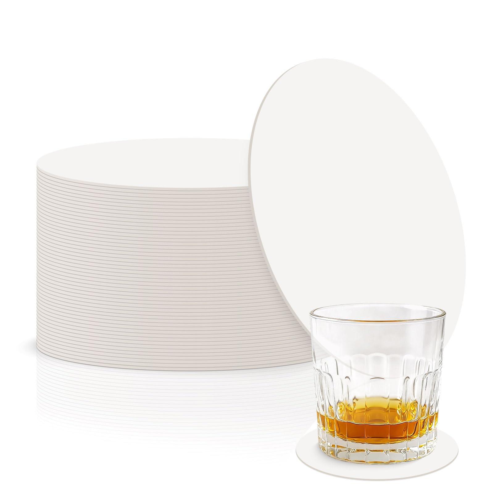 50 Pcs Disposable Paper Coasters（1MM）, 4 Inch Round White Cardboard Coasters for DIY Crafts Arts Drinks Weddings Parties Catering
