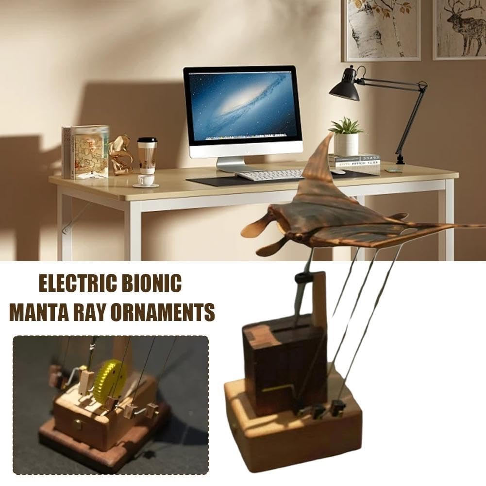 Automaton elettrico Manta Ray Automaton in legno fatto a mano aggiornato - movimento realistico di nuoto, decorazione unica per scrivania oceano per casa ufficio