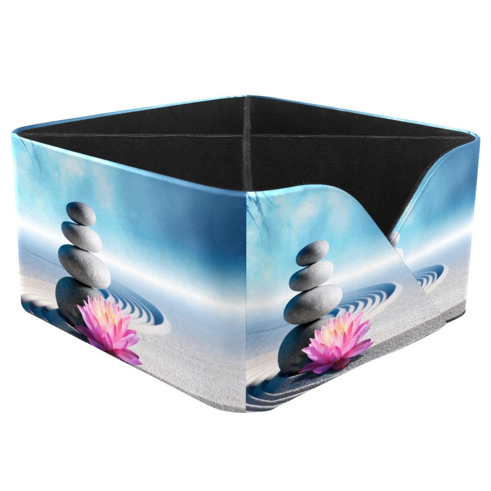 KengjuTesu Stones and Lily Flowers Desktop Organizer Pen Holder, Rectangular Pencil Cup for Office, Study and Makeup Stations