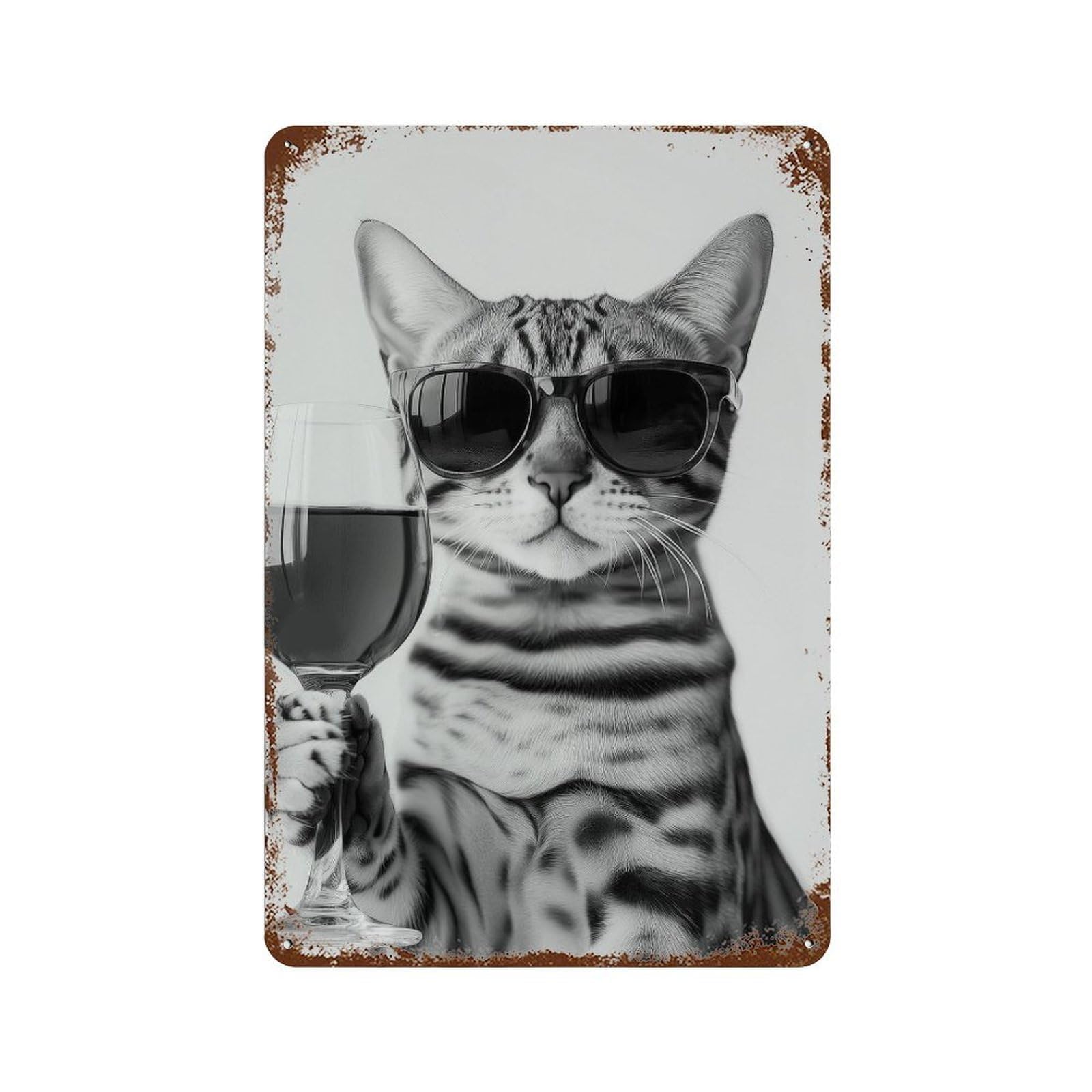 xiaoxiaoshen Bengal Cat Drinking Wine Art Print Wall Decor Art Metal Tin Poster Modern Home Decor Art Home Bar Shop Decorations Vintage Sign 30x20cm