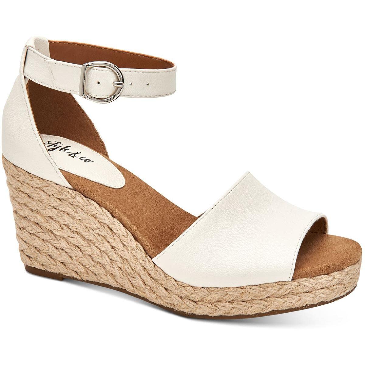 Style Seleene Faux Leather Wedge Sandals White Wide (C,D,W) - Main Image