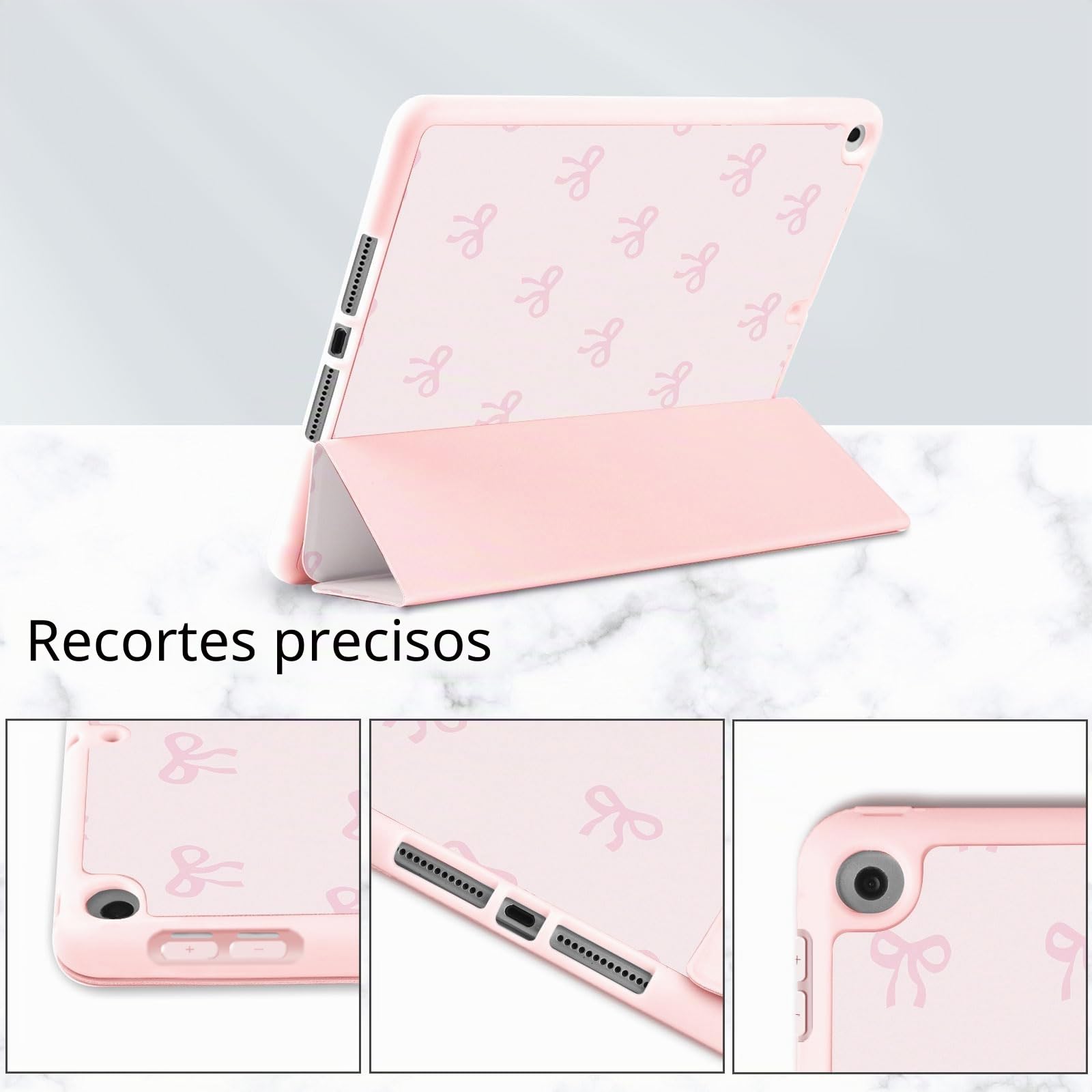 Funda para iPad 6./5. Generación 2018/2017, Funda para iPad 9,7 cm con soporte para lápiz, Bonito patrón de lazo de arco desplegable con soporte con protección contra arañazos, Funda protectora