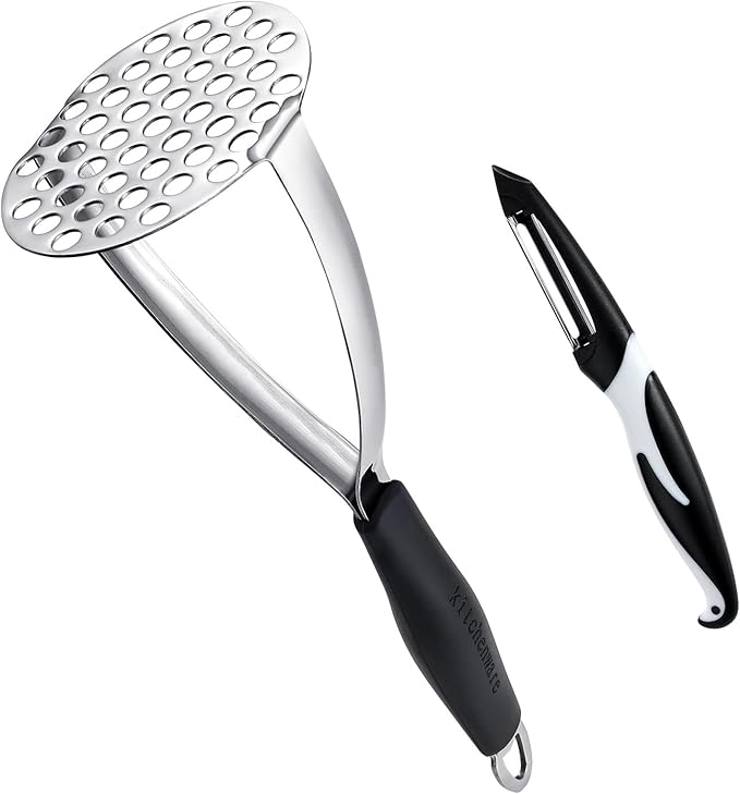 Joyoldelf Heavy Duty Stainless Steel Potato Masher, Professional Integrated Masher Kitchen Tool & Food Masher/Potato Smasher with Silicone Handle, Perfect for Bean, Vegetable, Fruits, Avocado, Meat