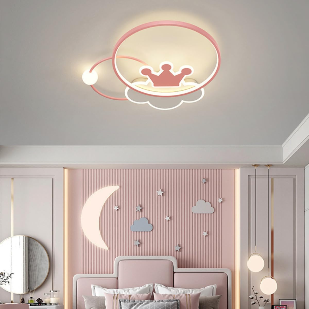 Lámpara de techo LED con forma de nube y corona rosa creativa, lámpara de techo de fantasía para habitación infantil, lámpara de araña para dormitorio de niñas, atenuación continua, 38 W