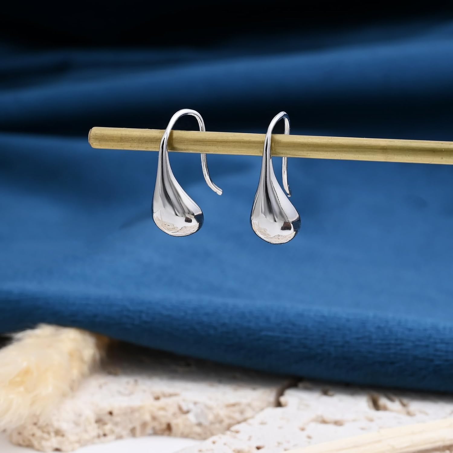 Small Teardrop Pull Through Earrings Sterling Silver Hypoallergenic Drop Dangle Threader Open Earrings for Women - Image 5