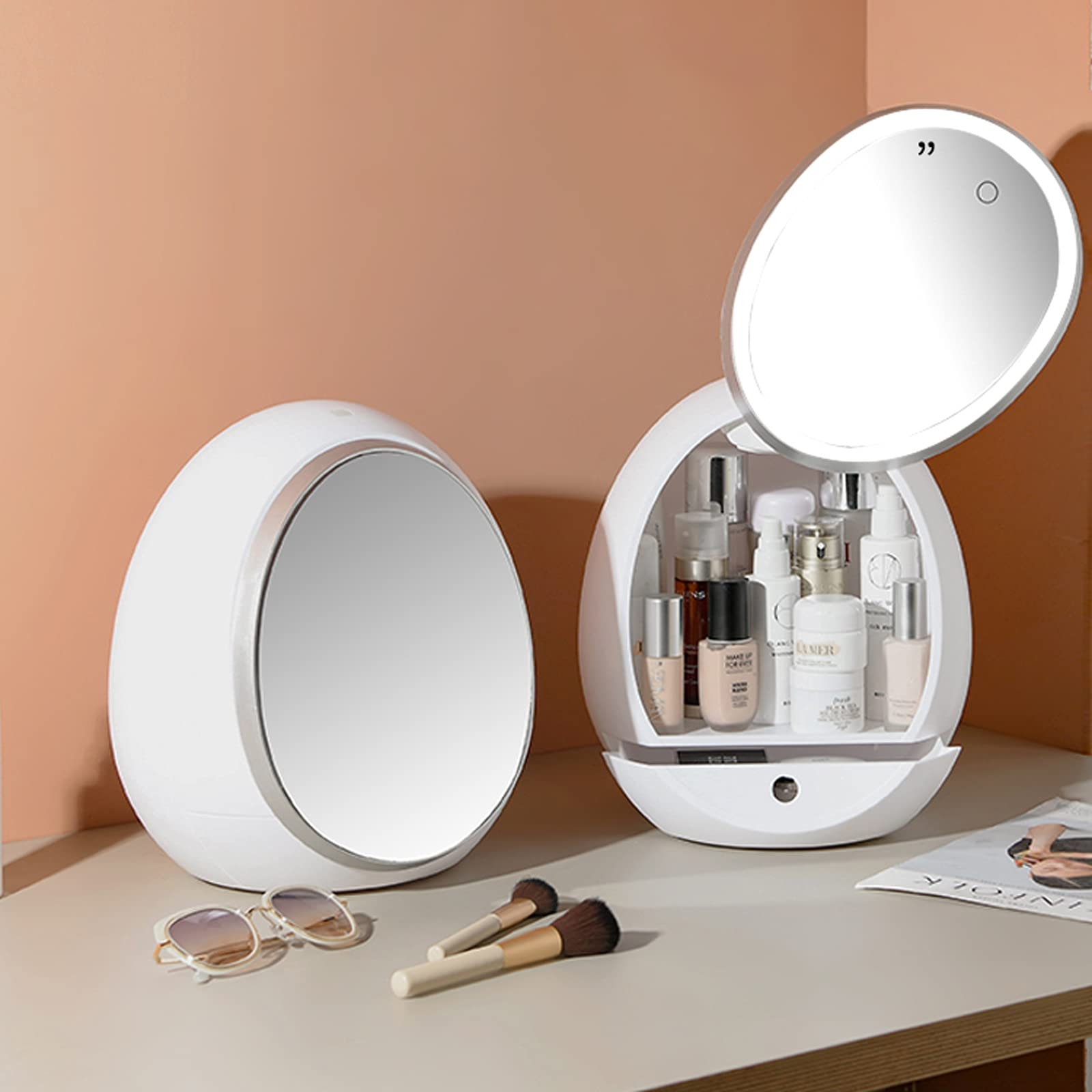 Organizzatore di trucco Organizzatore di trucco di grande capacità con regolabile PORTATO Mirror Custodie cosmetiche bianche for la camera da letto dei rossetti dei rossetti del controsoffitto Organiz