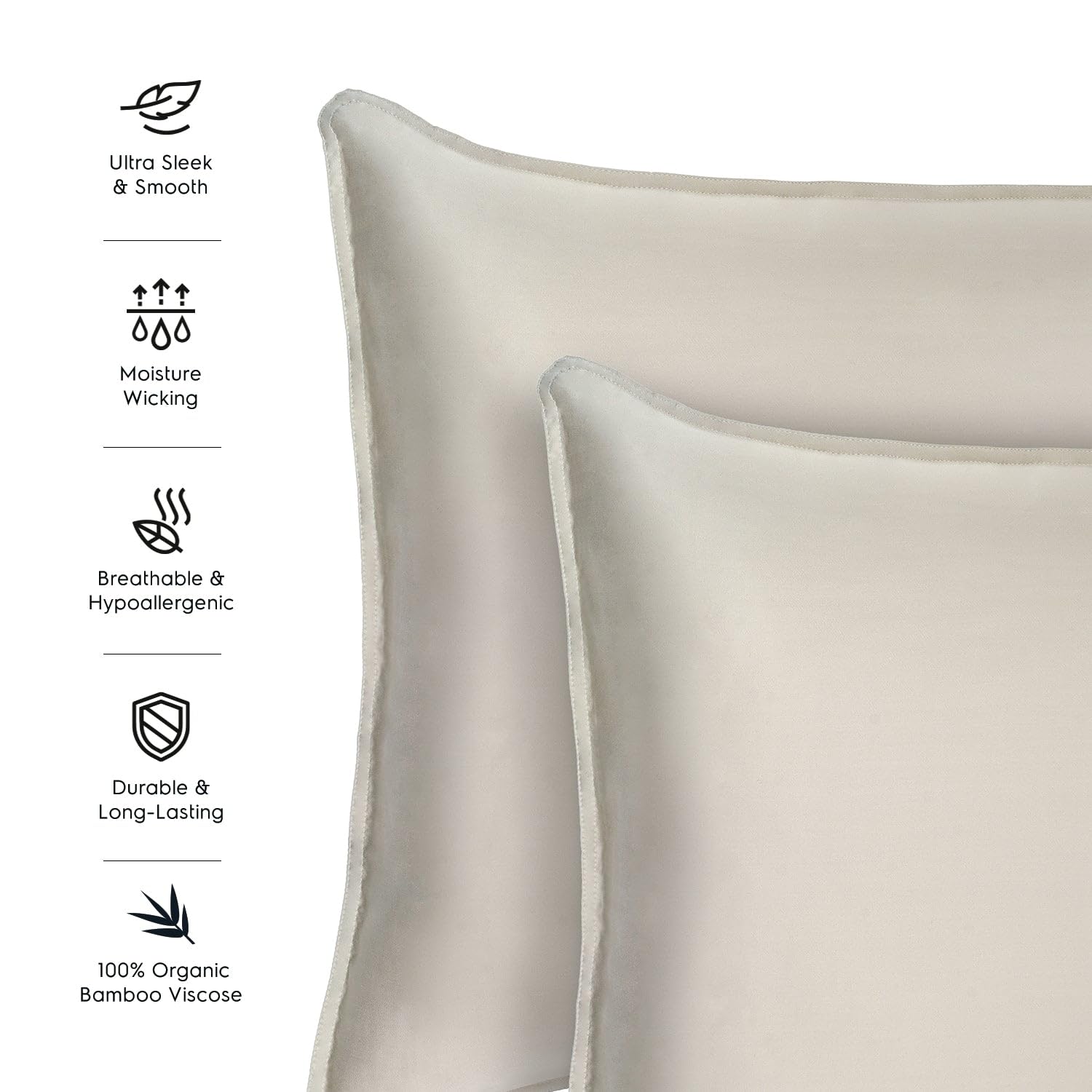 Tafts 100% Bamboo Viscose Standard Pillowcases - 2-Pack, Cooling, Silky Soft With Envelope Closure - View #9