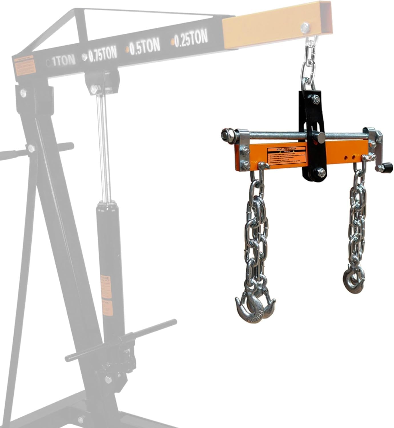 Gru Motore 1000kg e Bilanciatore di Carico Sollevatore Idraulico 900kg Trave Bilanciamento Doppio Gancio Catena Pompa Maniglia Gambe Pieghevoli Lift Jack Officina Garage 4 Posizioni Braccio Automotive