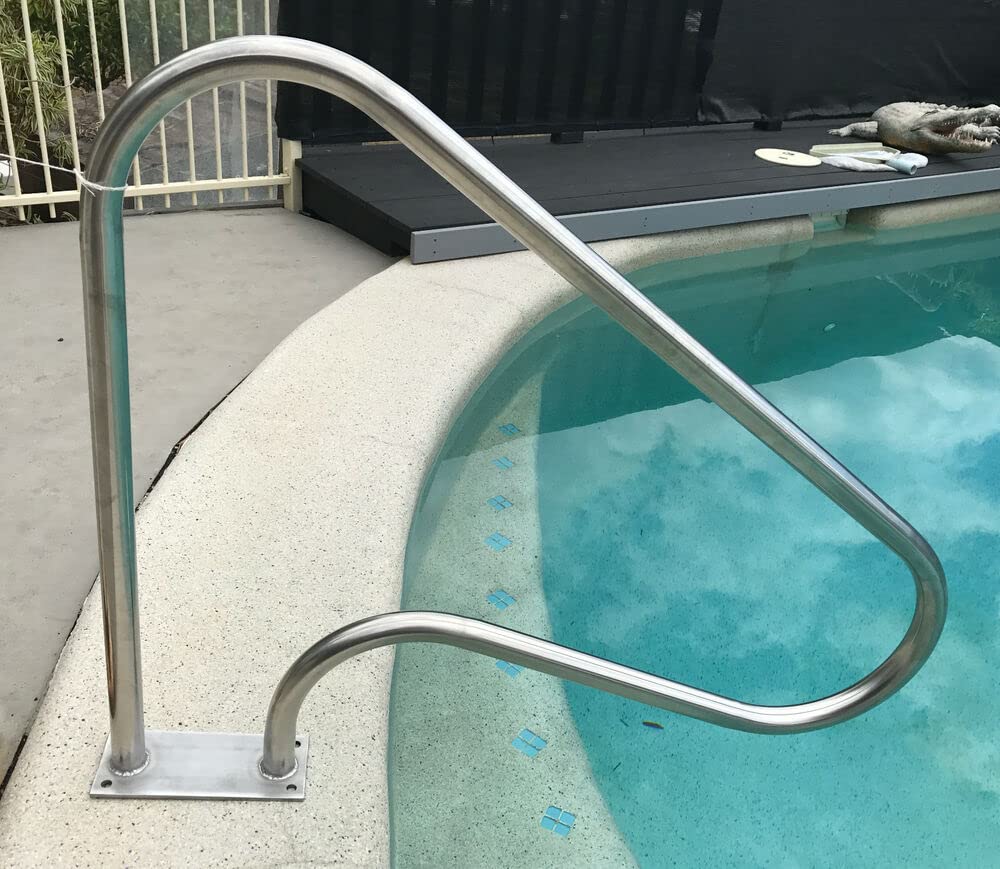 WATERTECH SYSTEMSRated 375lbs Load Capacity, 30.7 x 22.4 Pool Rail, Pool Hand Rail with Base Plate Silver Rustproof, 304 Stainless Steel Swimming Pool Stair Rail for Swimming/Spa Handrail