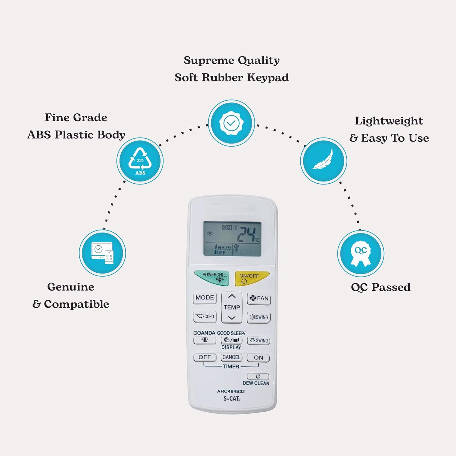 HICLE ARC484B32 AC Remote Control - Compatible with Daikin Air Conditioners, LCD Display, Multi-Function, No Setup Required (White) 1