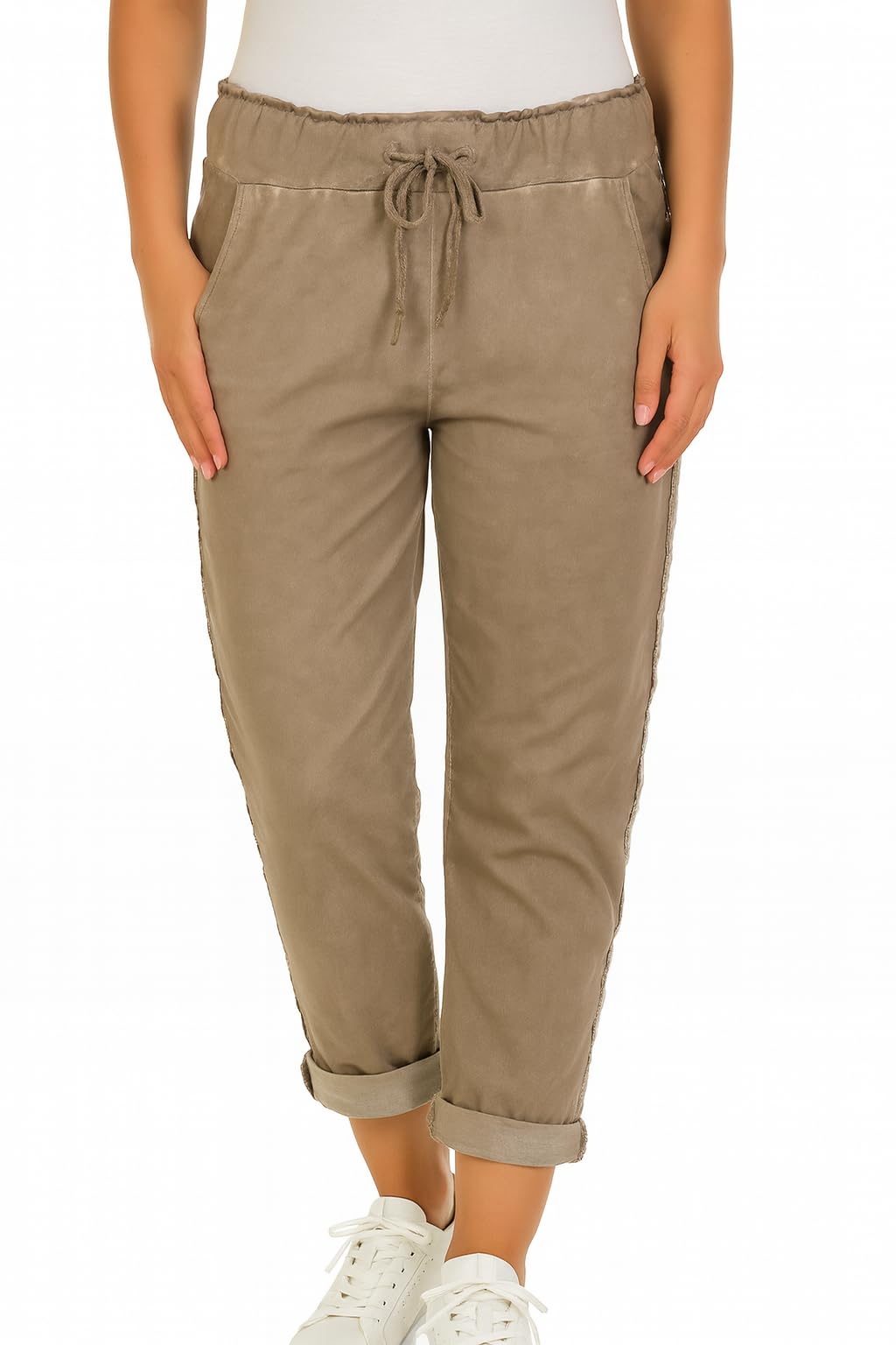 Mississhop Pantalon de loisirs en coton avec bandes latérales à paillettes