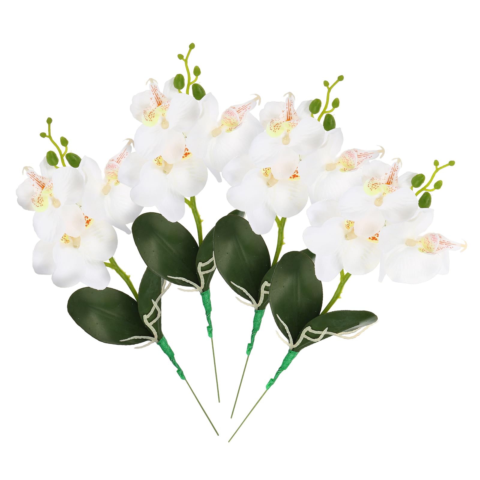 sourcing map 4 Pcs Artificial Phalaenopsis Fake Flowers, 13 Inch Real Touch Artificial Floral Fake Bouquet for Wedding Bride Shower Gift Home Decor DIY Crafts, White
