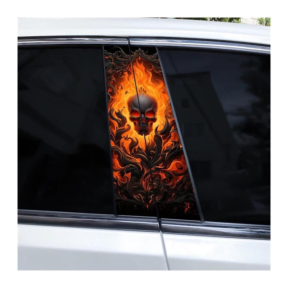 Decorative Items 2pcs Car B-Pillars Sticker Flame Rose Skull Sticker Car Door Pillar Sticker DIY(B)