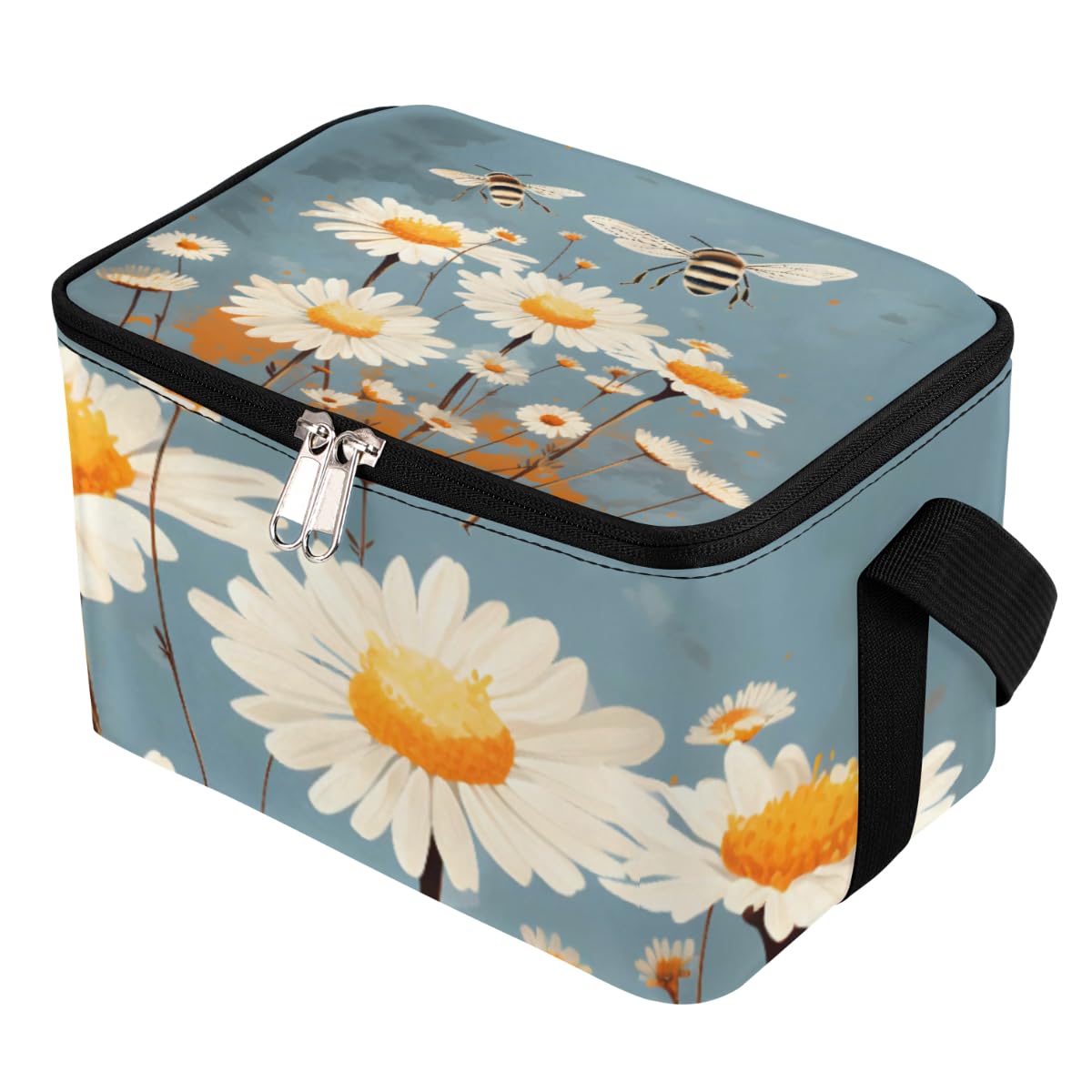 GzLeyigou Lunch Bags for Women Men 9 Cans,Bees Hot & Cold Food Delivery Bag Insulated Grocery Bag Insulated Lunch Box Daisy Cooler Bag for Office Work Picnic Beach