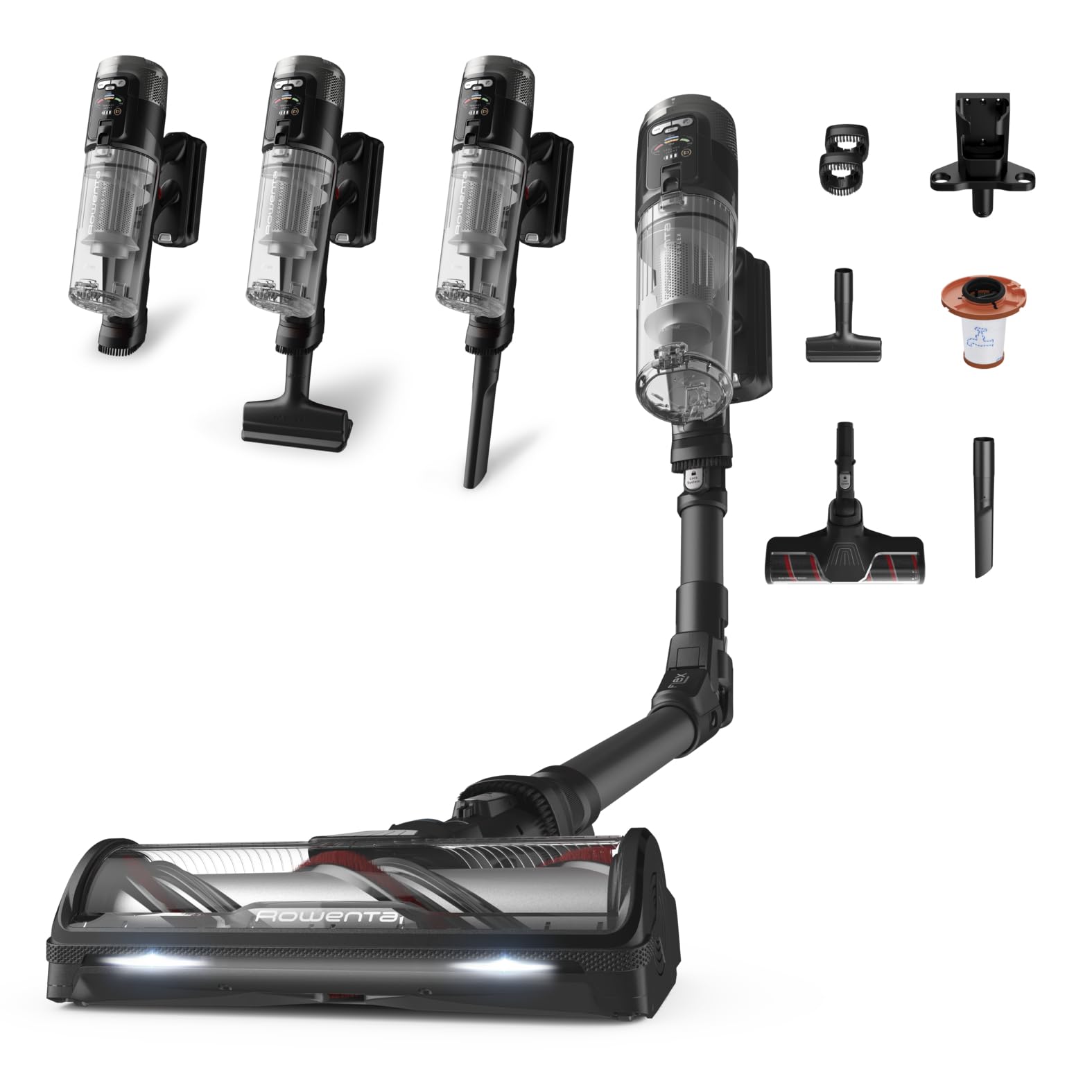 Rowenta X-Force Flex 12.60 Neo kabelloser Akku-Staubsauger, nur 1,6 kg als Handstaubsauger, 150 Air Watt, 60 Min. Laufzeit, Flex-Rohr, digitales Kontrolldisplay, LED-Beleuchtung, Schwarz, RH9L55E0