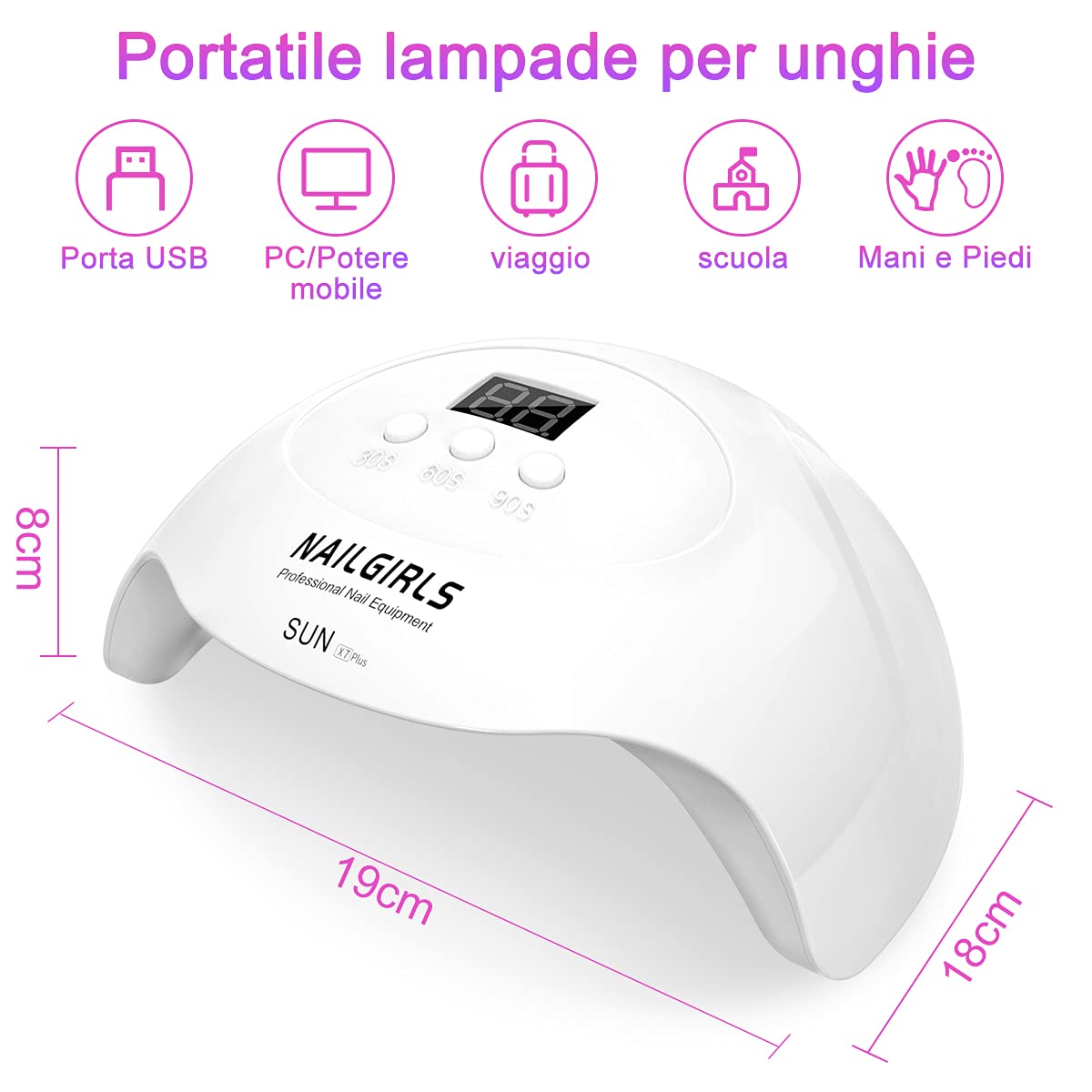 NAILGIRLS Asciuga Unghie,Lampada Nails led UV 3 Timer e Sensori Automatici 36W Fornetto Unghie Migliore Lampada Led Unghie Professionale Per Manicure Pedicure Lampada Asciuga Smalto Semipermanente