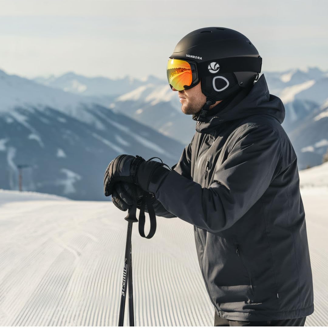 VANRORA Juego de casco y gafas de esquí, casco de snowboard con certificado de seguridad, lentes intercambiables, para hombres y mujeres