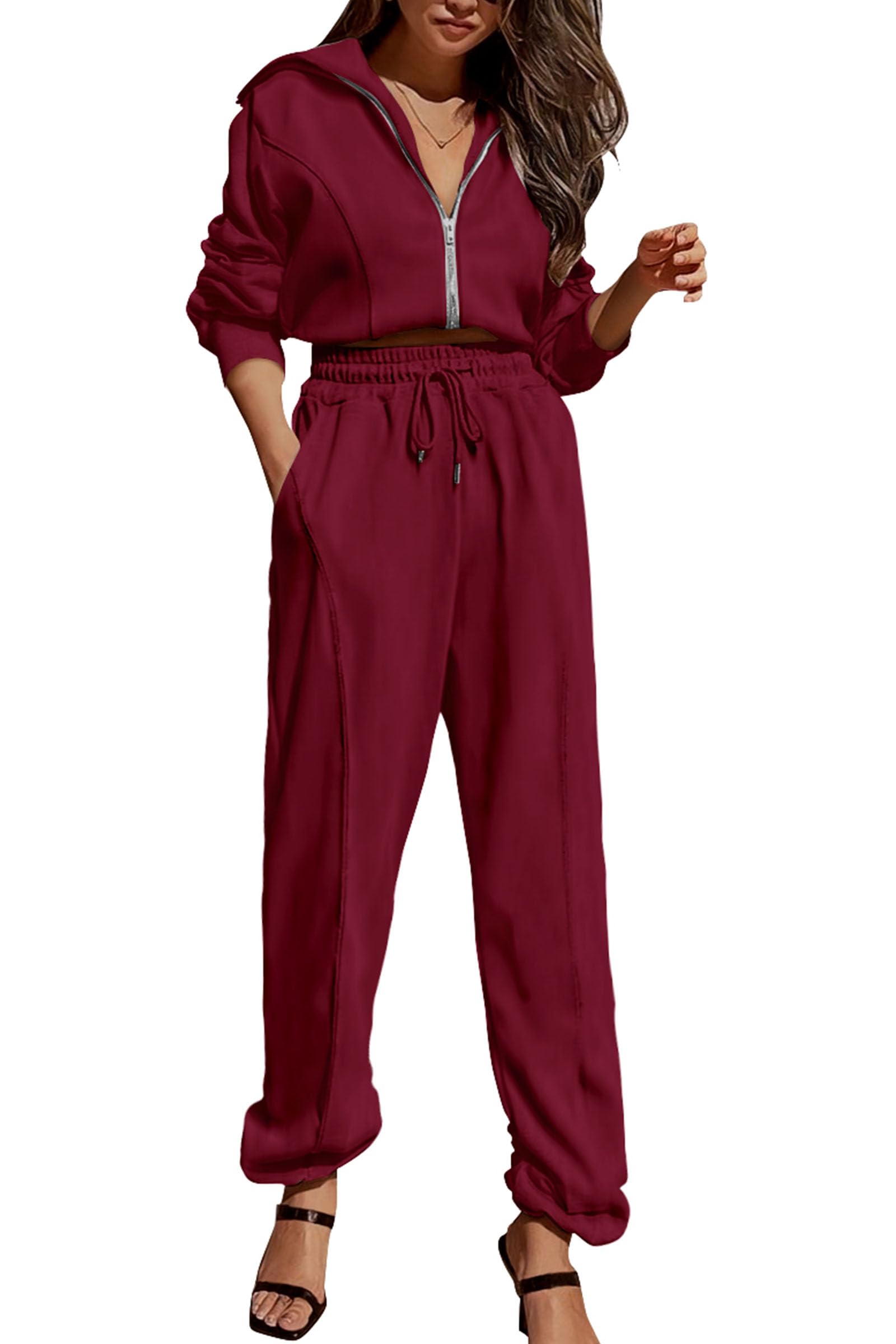Pretty Garden Womens 2 Piece Tracksuit Outfits Long Sleeve Zip Up Sweatshirt Drawstring Sweatpants Lounge Set