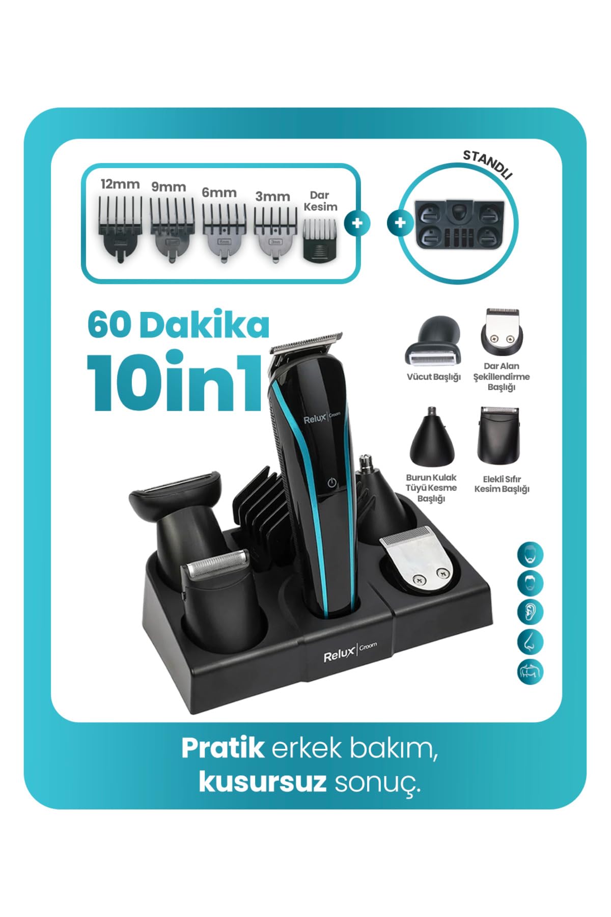 Relux RPG6500 Groom 12 in 1 Yıkanabilir Başlıklı Erkek Bakım Kiti