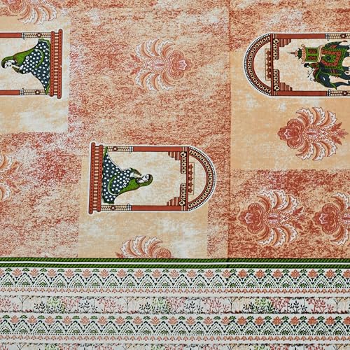 Image of EasyGoods India 00% Cotton Single Bedsheet with 1 Pillow Cover | 240 TC Pure Cotton Flat Bed Sheet | Traditional Jaipuri Printed Bedding Set | Soft & Breathable | 60 x 90 Inch (Terracotta & Beige)
