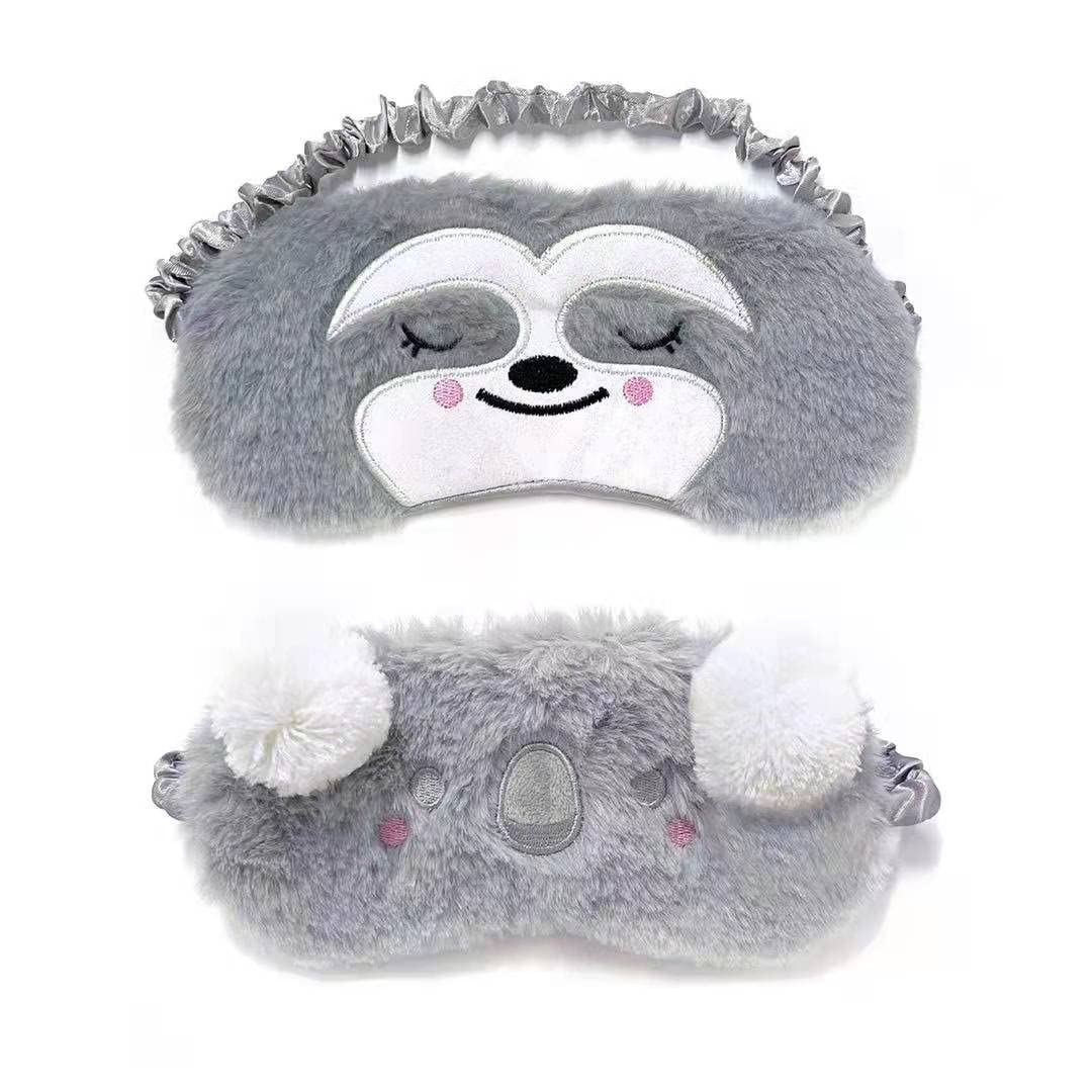 2 piezas Máscara de ojos Dormir Mujeres Niñas Niños Adulto Niño Suave Venda elástica Correa mullida Transpirable Visera Animal Felpa Dibujos animados Noche Viaje Dormir Siesta