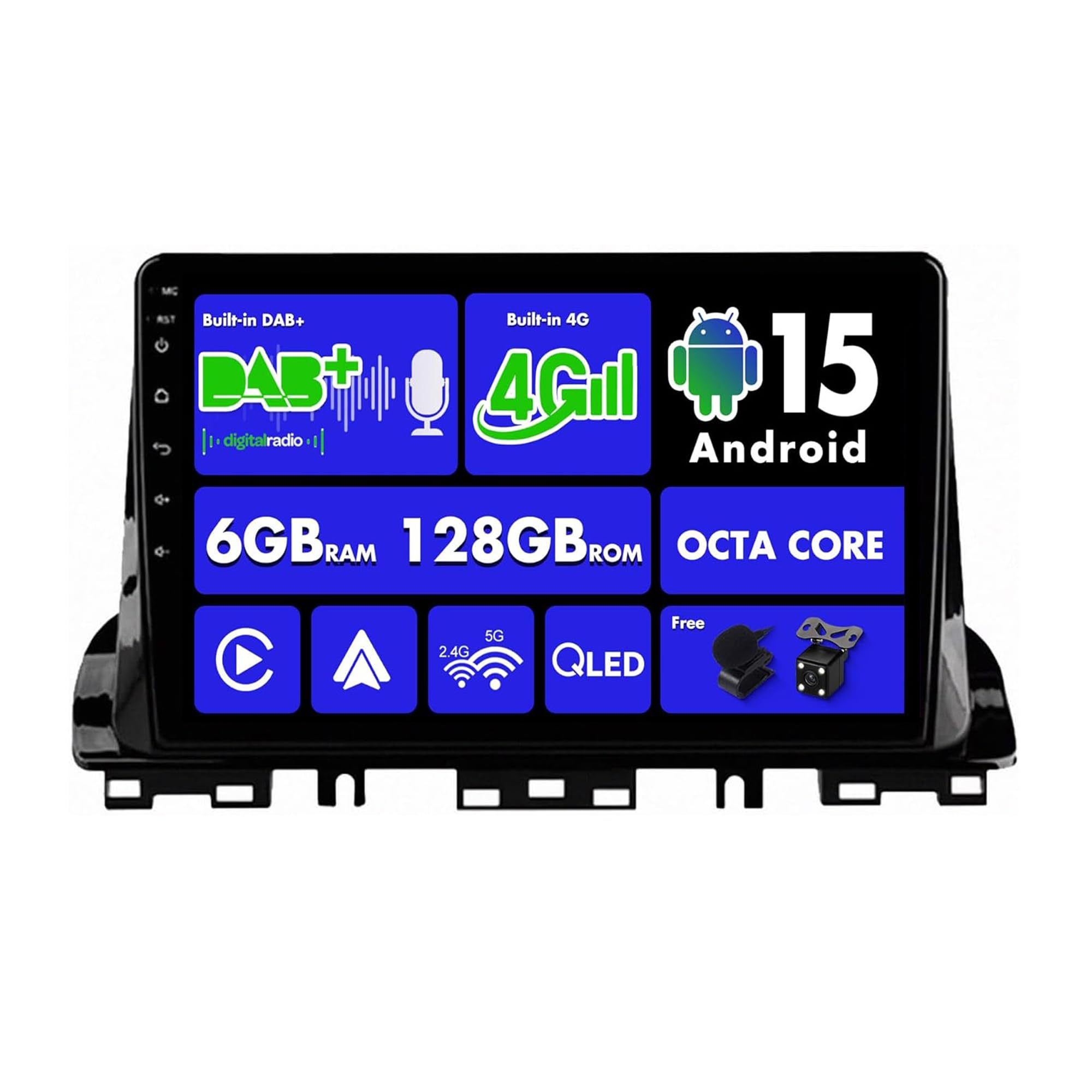 SXAUTO『Wbudowane radio samochodowe 4G LTE/DAB』Android 15-6G 128G do Kia Cerato K3 Forte (2018-2021), CarPlay, samochód z systemem Android, kamera LED + mikrofon, szybki rozruch 360-CAM HDMI, Wi-Fi, 2