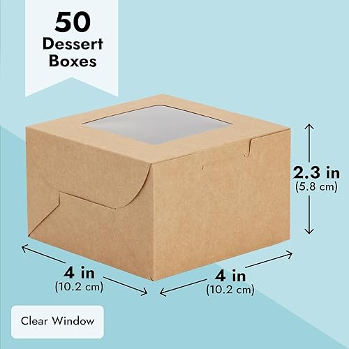 Miniatura 5 de Juvale Cajas de galletas con ventana, paquete de 50, cartón marrón de 4 x 4 x 2.5 pulgadas, recipientes de pastelería y caja de cupcakes para