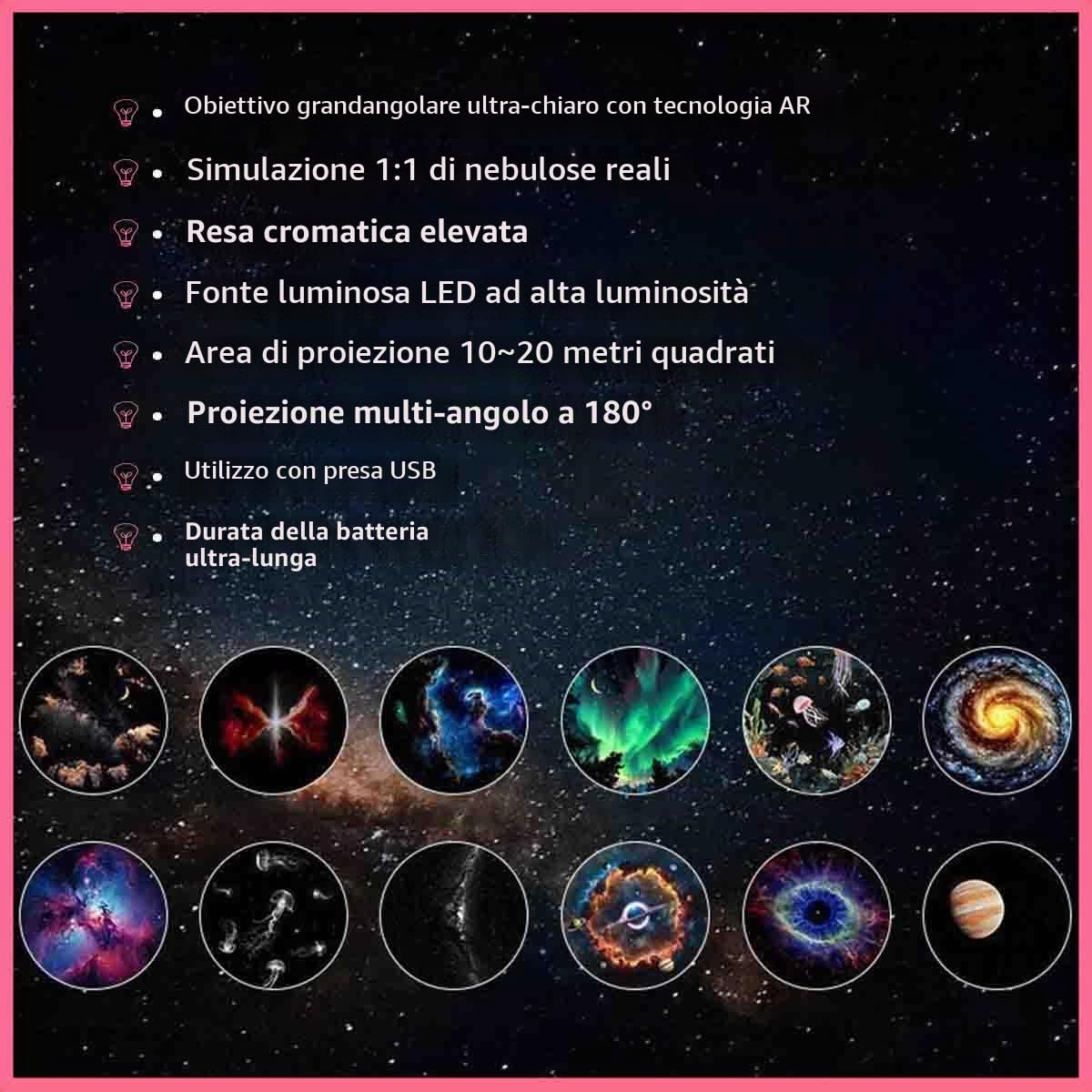 Proiettore Di Luce Notturna Usb Galaxyy Star,Proiettore 2 In 1 Pellicole Di Proiezione,Luminosità Notturna Regolabile,Rotazione A 360°,Ideale Per Auto,Planetario,Camera Da Letto,Soggiorno (12 slides)