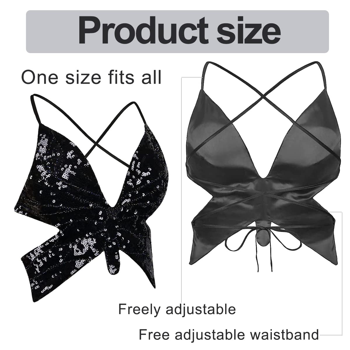 SamHeng Haut de crop top pour femmes, Butterfly Sequin Halter Top Bandage Top, Costume de gilet sans manche à tube arrière à lanière pour la danse du ventre, la danse latine, le club de fête