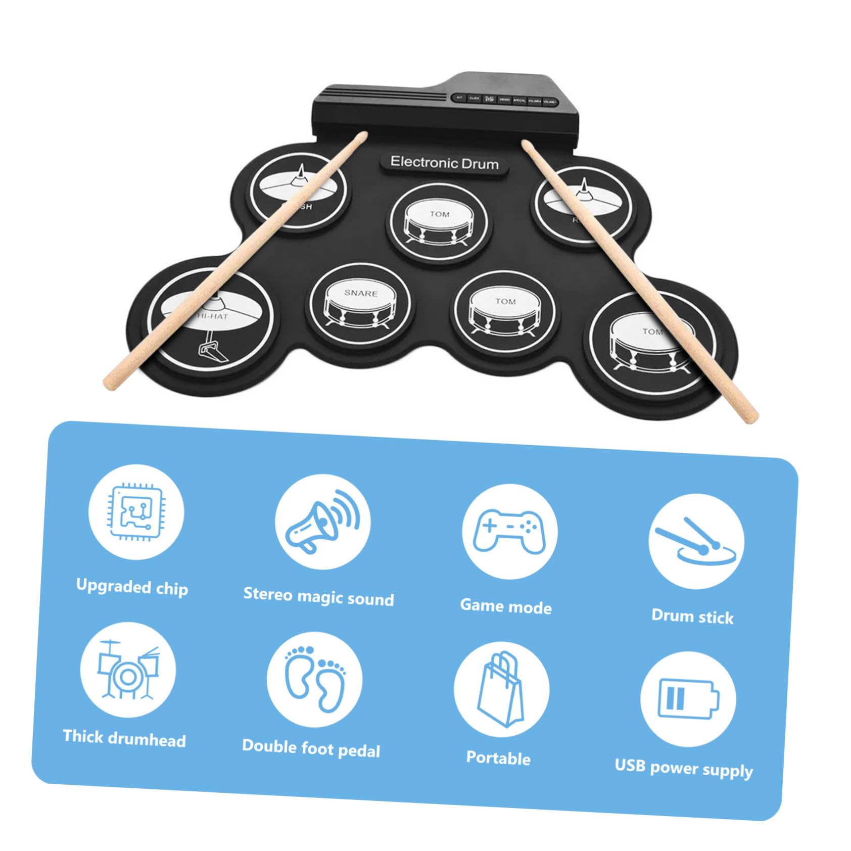 Batteria Elettronica Portatile Kit Digitale USB Pad in Silicone e Abs, Jack per Cuffie per Principianti la Pratica Musicale Ovunque
