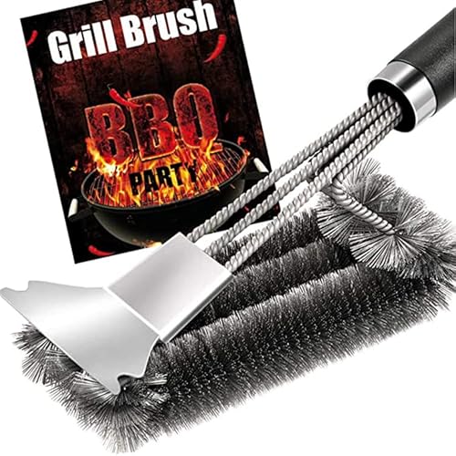 Grill Brush 3 In 1 – Safe 18" Stainless Steel Woven Wire 3 In 1 Bristles Grill Cleaning Brush Bbq Grill Brush - Safe Grill Accessories For Porcelain/Weber Gas/Charcoal Grill – Gifts For Grill Master #TOP6