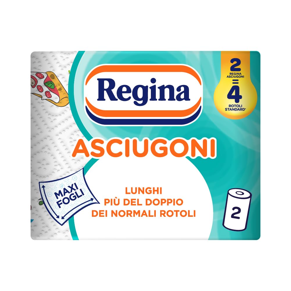 Regina Asciugoni Carta Cucina Confezione da 2 Rotoli a 2 veli 100 strappi per
