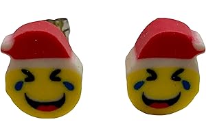 Upcycled Santa Hat Christmas Emoji Earrings