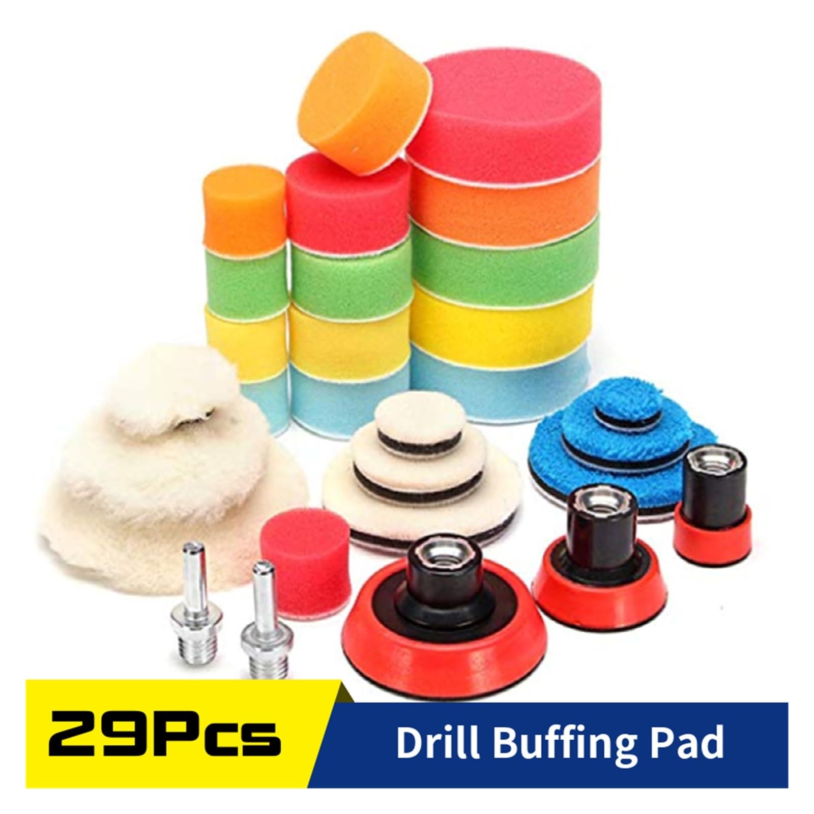 GYQAZSS 29pcs Drill Buffing Pad Detail Polishing Pad Mix Size Kit with m14 Thread Backing pad for Car Sanding, Waxing,Sealing Glaze