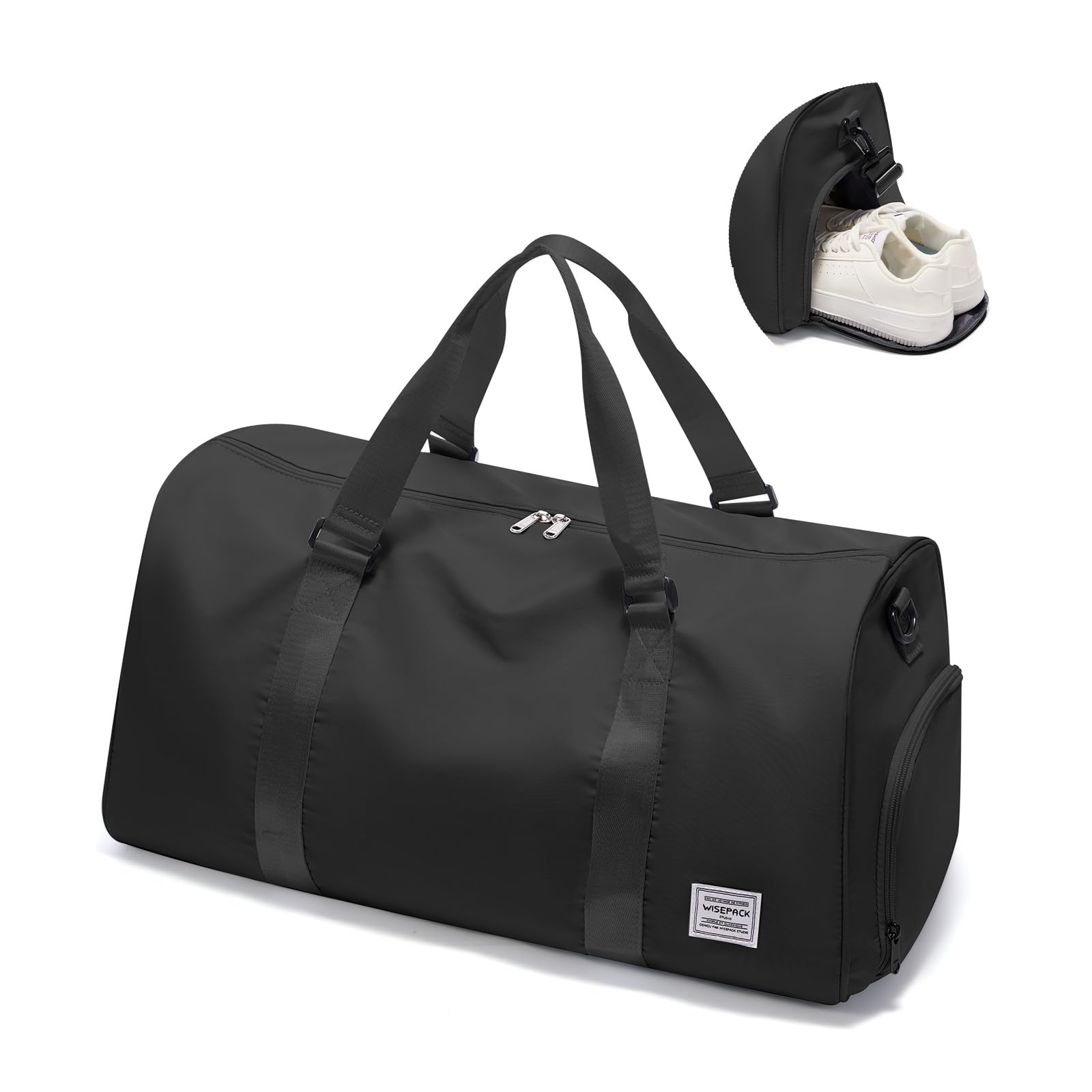 WISEPACK Travel Duffle Bag for Women Weekender Carry On Gym Bags Black