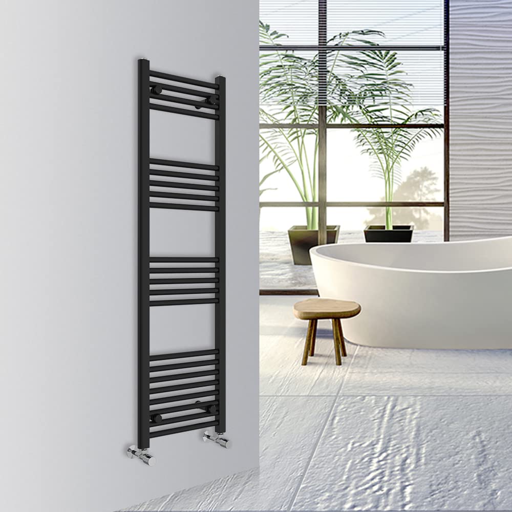 Warmehaus Straight Bathroom Heated Towel Rail Warmer 1400x400mm Black