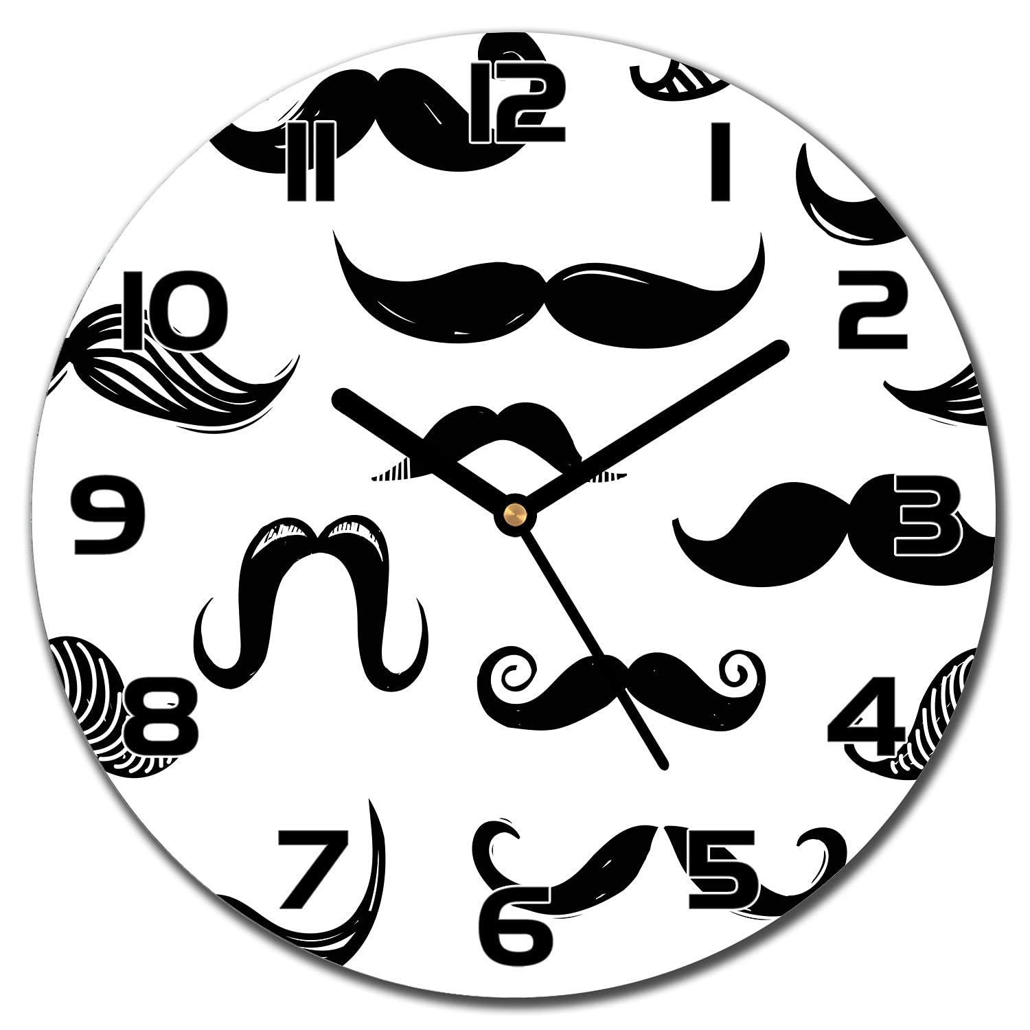 Horloge en verre avec impression moderne Moustache et aiguilles noires ⌀ 30 cm