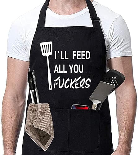 Miniatura 8 de Rosoz Divertidos delantales de cocina ajustables negros para cocinar, para hombres, Me gusta mi trasero frotado y mi cerdo tirado