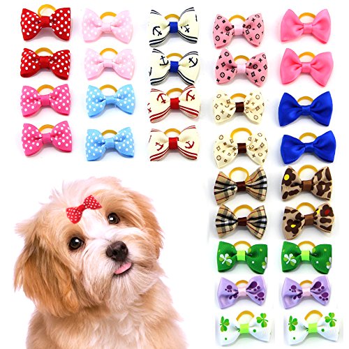 MEWTOGO 30 pcs/15 Pairs Dog Hair Bows with Rubber Bands-Pet Hair Accessories for Girl Puppy Small Dogs (Rubber Band)