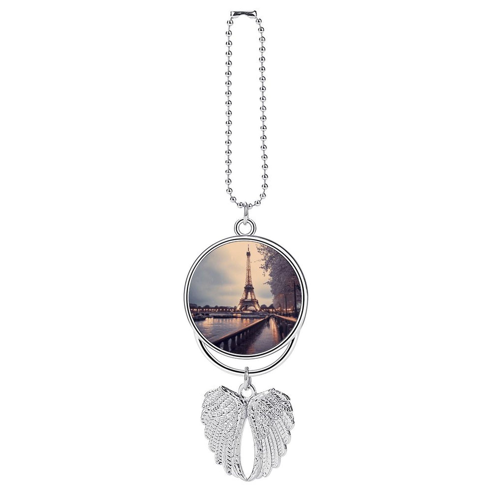 Eiffel Tower Winter Rainy Car Charm Alloy Car Rear View Mirrors Hanging Ornaments Stylish Car Pendant Funny Auto Hanging Accessories Car Hanging Ornaments Gift for Women Men