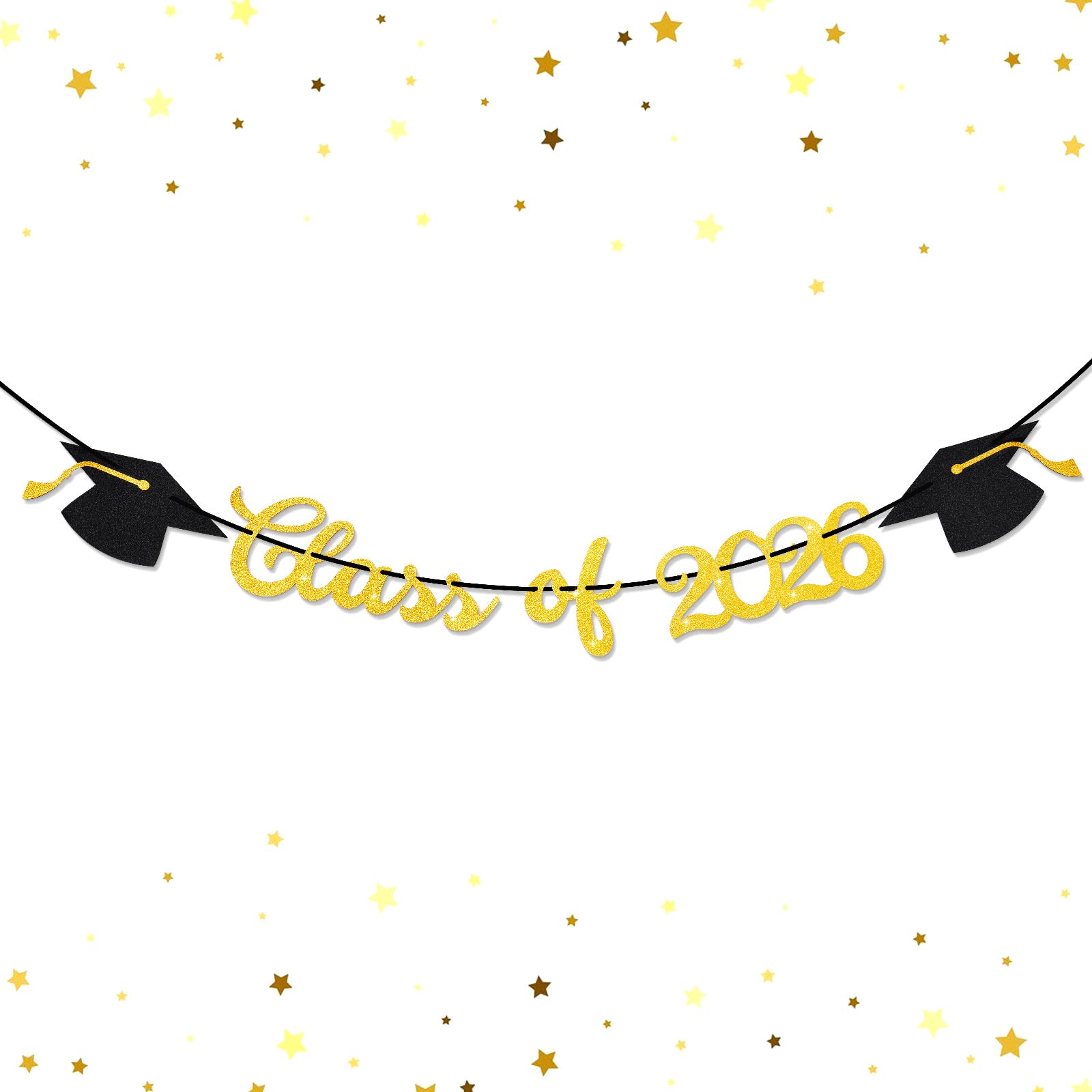 TOOYUMON Class of 2026 Graduation Decorations - Pre-Assembled Graduation Banner Garland, Black and Gold Congrats Grad Party Decor for Home, School,