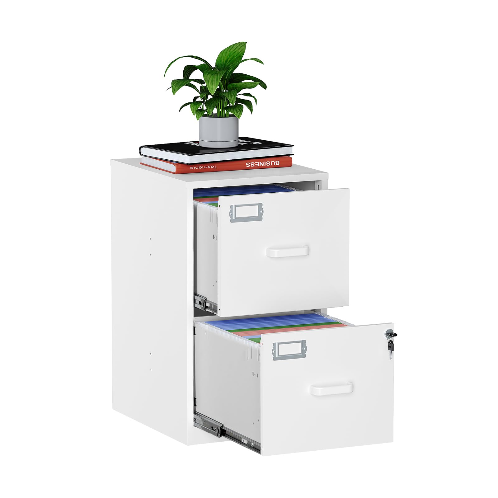 MIIIKO 2 Drawer Filing Cabinet with Lock, Metal Vertical File Cabinets for Home Office, Lockable File Storage Cabinets Under Desk, Letter/A4 File Folders Storage（White-Assembly Required