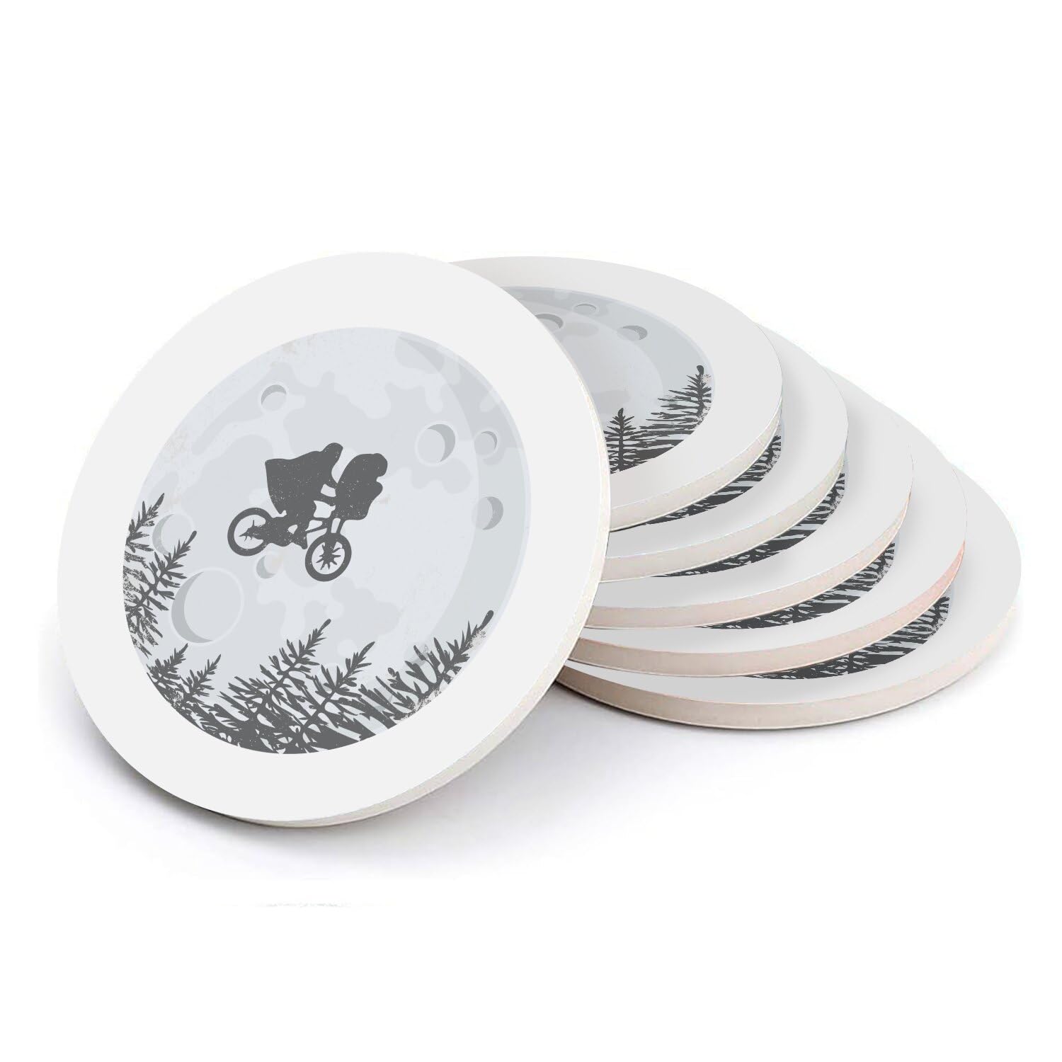 Sous verre ronds en céramique extraterrestre vélo lune lot de 6 dessous de plat cinéma 108mm