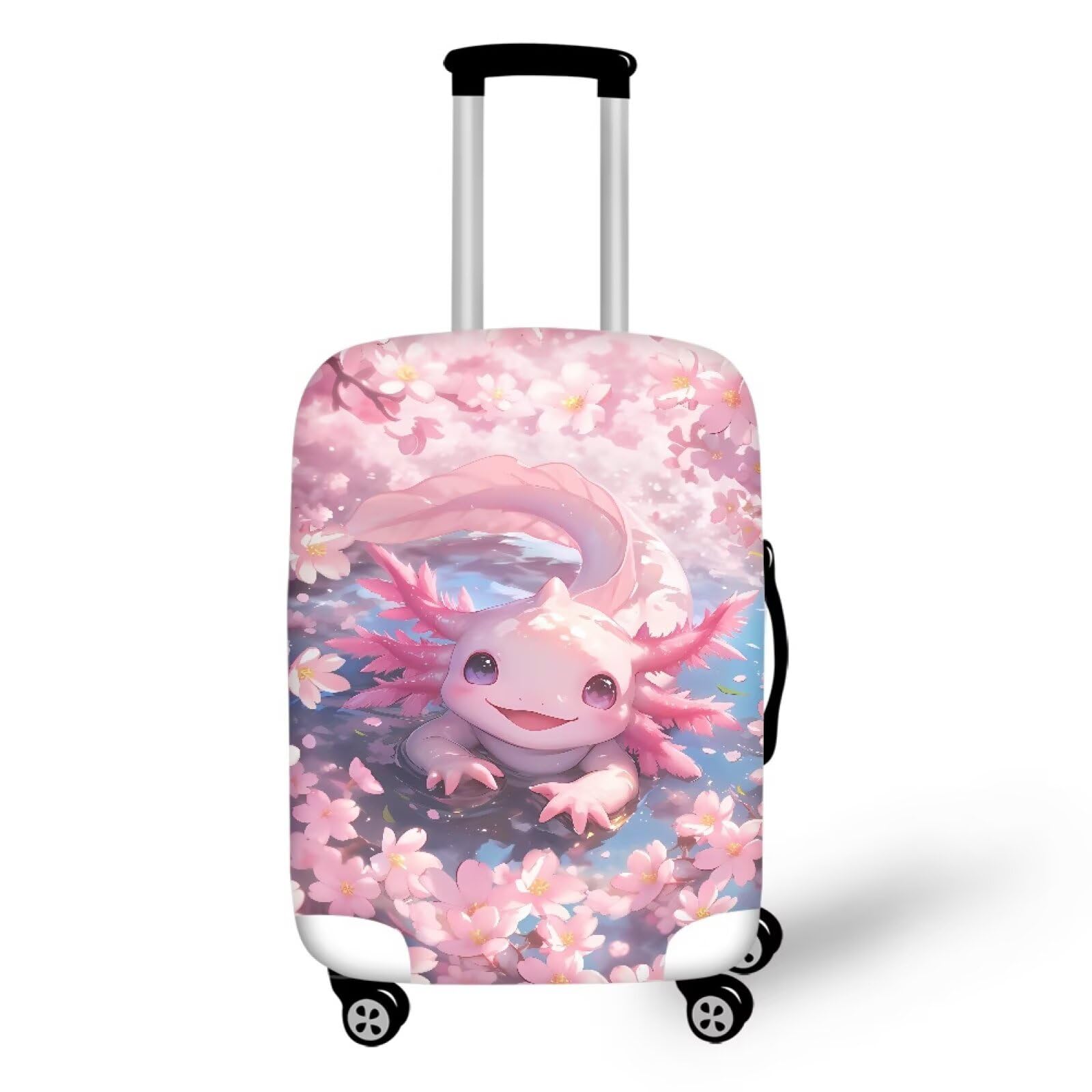 Ystardream Aesthetic Cherry Blossom Axolotl Suitcase Protector Luggage Cover Travel Accessories Anti Scratch Protective Sleeve Washable Baggage Covers Fits for 25-28 Inch Luggage Essentials