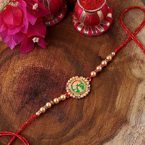 Beaded Enamel Rakhi with Roli Chaawal Pack