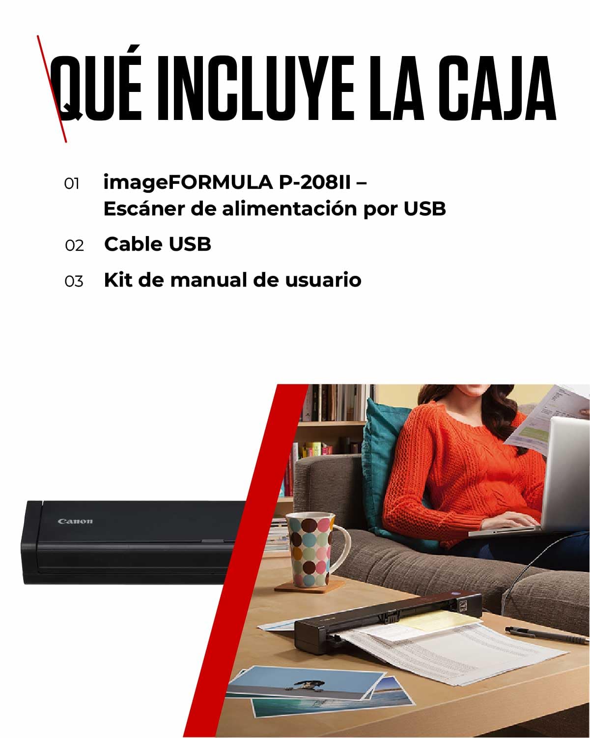 Canon imageFORMULA P-208II Escáner Portátil Doble Cara USB Alimentador 10 Hojas