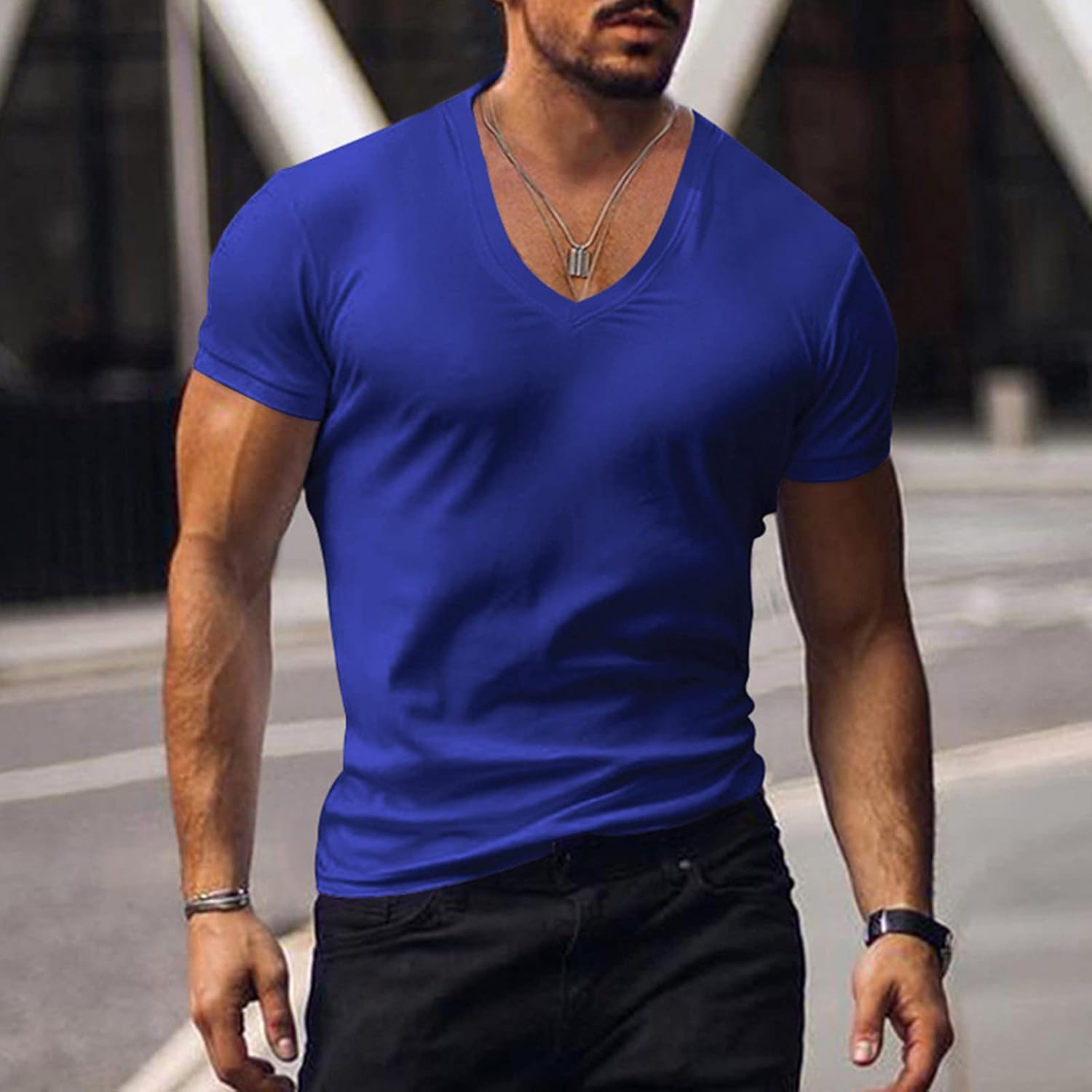 Muscle Men’s V Neck Shirts Casual Short Sleeve Gym Athletic T Shirt Fashion Tee Top Workout Bodybuilding Shirts - Image 3