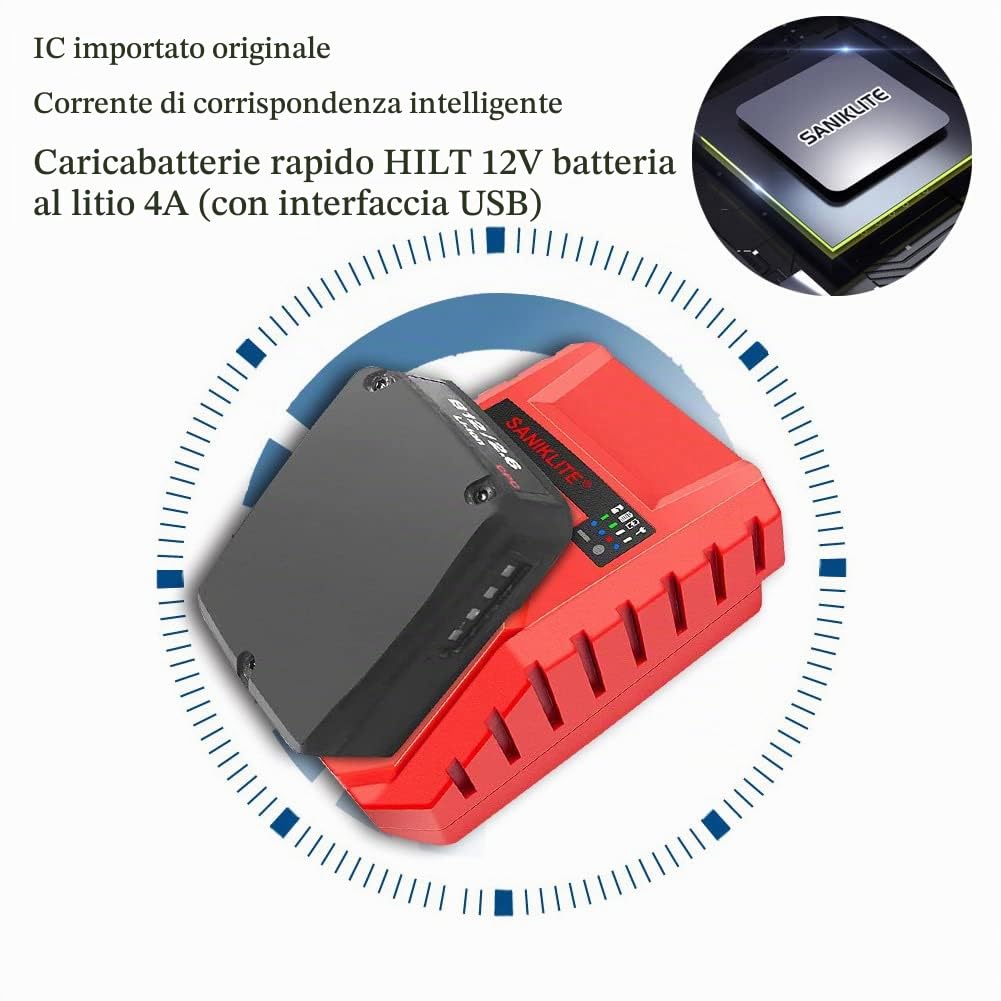Nuova Sostituzione per il Caricabatterie Hilt 12V C4/12-50 (2076996) 100-240V, Accessori per Utensili Elettrici di Ricambio per Caricabatterie