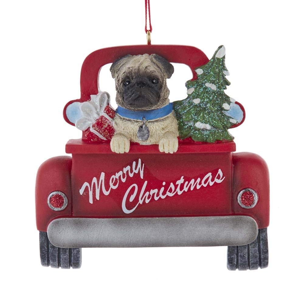 Pug in Back of Truck Ornament la suspension en résine incassable pour sapin